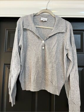 FRNCH Gray V-Neck Collared Button Sweater